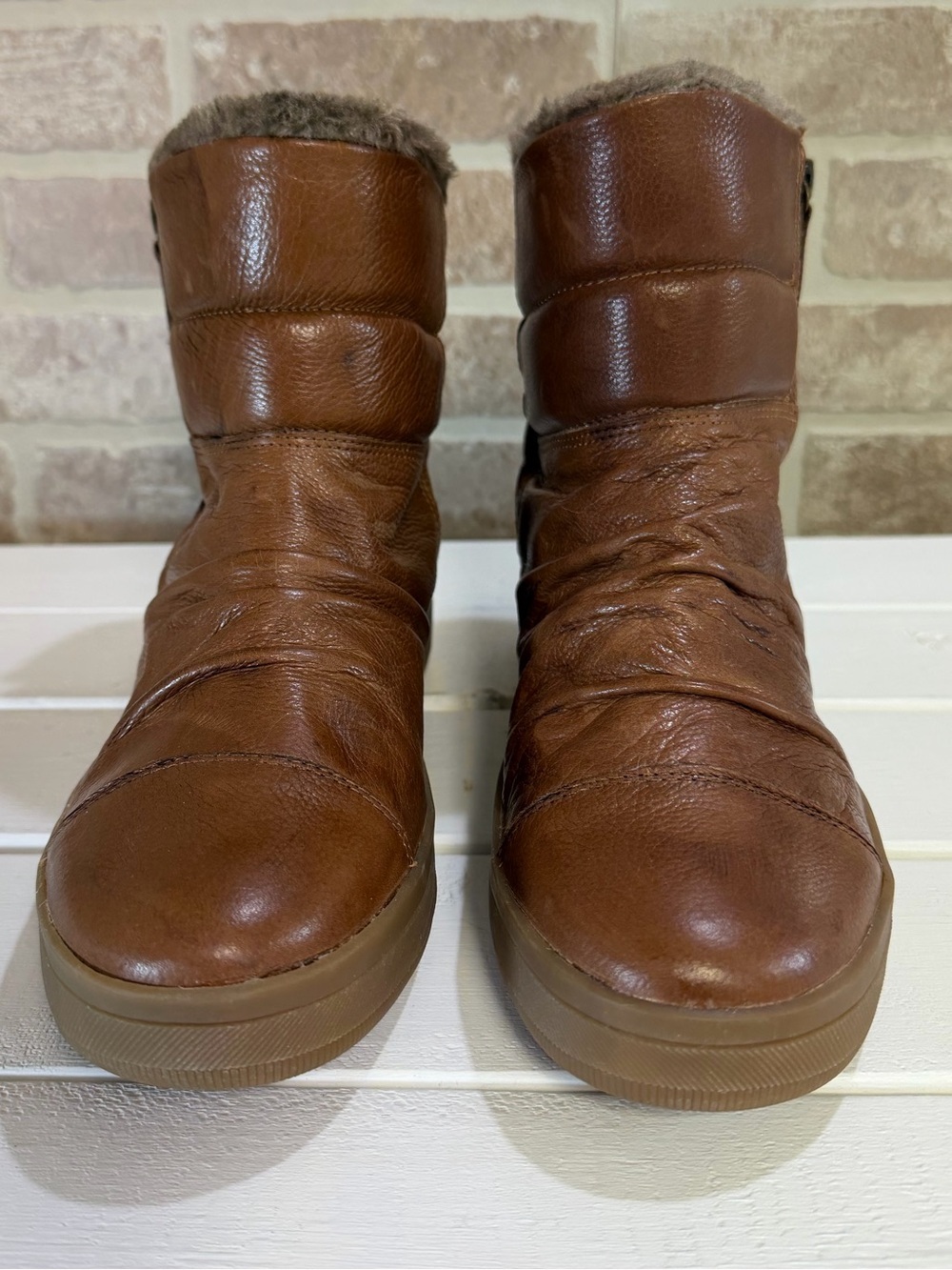 ALDO Brown Leather Faux Fur Lined Ankle Boots Zip Size 10 EU 41 - Picture 4 of 12